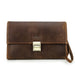 Black leather men's clutch wallet with password lock and wrist strap
