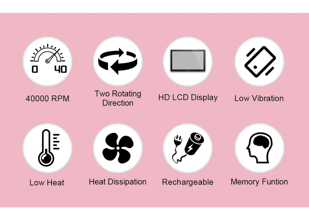 Nail Drill 40000RPM Pink Cordless Electric File for Acrylic and Gel Nails - Professional high-speed electric nail drill for salon-quality manicures
