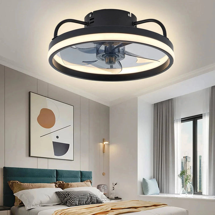 Sleek black LED ceiling fan with adjustable LED light ring