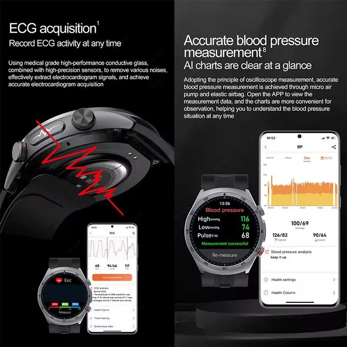 Smartwatch with Blood Sugar ECG Monitor & Bluetooth Calling Black
