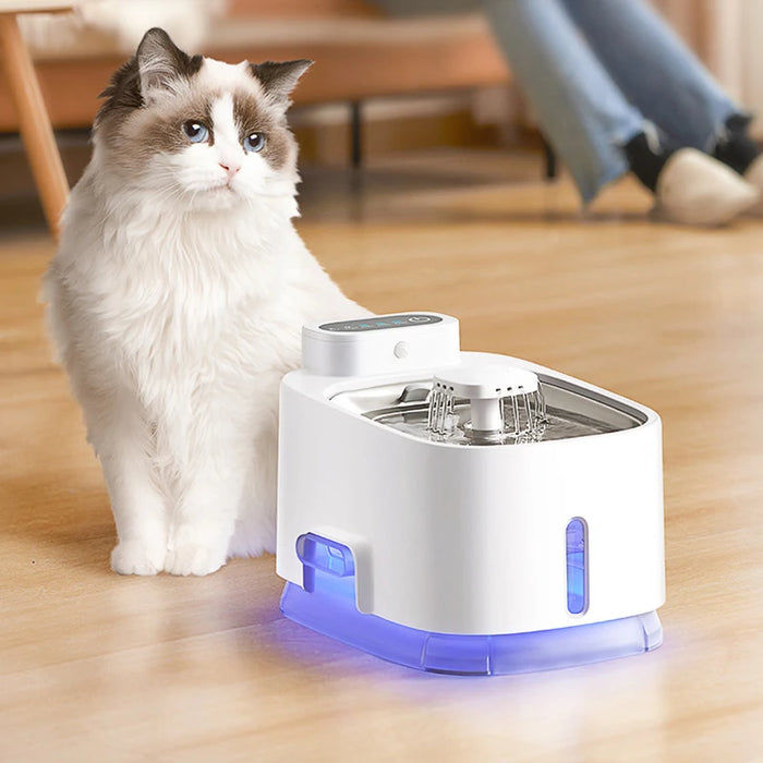 Smart Automatic Pet Fountain 2.5L Stainless Steel, Silent Pump, USB Charging & Multiple Modes