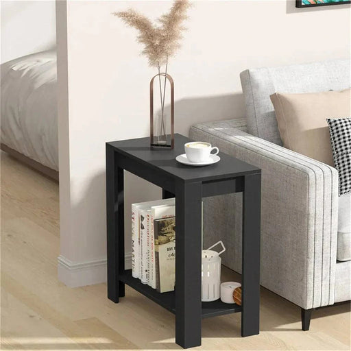 Modern Black Narrow Coffee Table Wood Sofa Side End Table with MDF Board and Sleek Black Finish