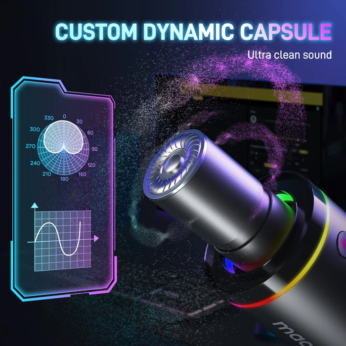 Studio Microphone Black USB/XLR, RGB, Real-Time Monitoring