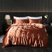 Luxury Satin Bedding Set with Fitted Sheet - High-Density Solid Color Duvet Cover and Pillowcases (Light coffee - 1.8m 4pcs) - FLUXA
