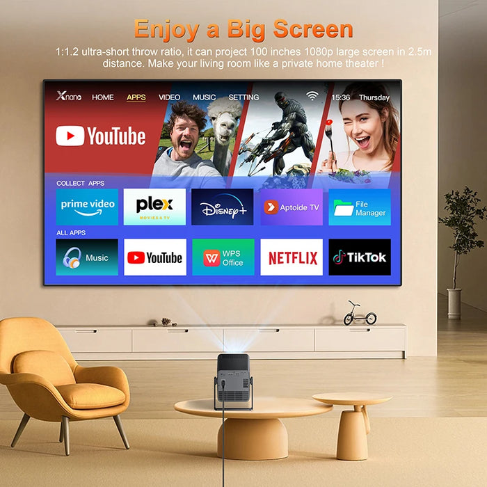 Portable 4K Android Projector with Dual WiFi and Bluetooth