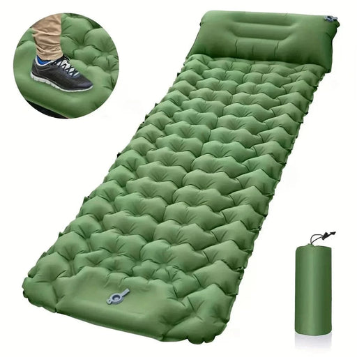 Ultralight Travel Folding Bed with Inflatable Mattress & Pillows for Camping (GREEN) - FLUXA