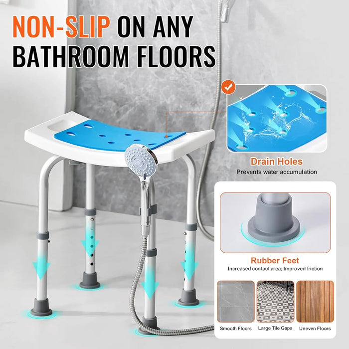 Portable Shower Chair with Non-Slip Feet 6-Level Adjustable Bath Seat for Tub or Shower