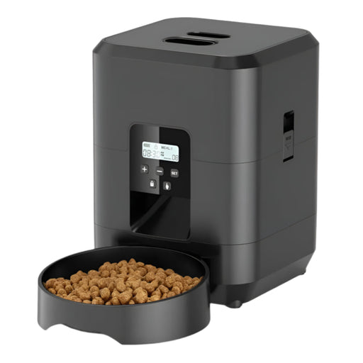 2L Smart Automatic Cat Feeder – Black, Battery-Powered Pet Food Dispenser with Timed Portion Control and LCD Display