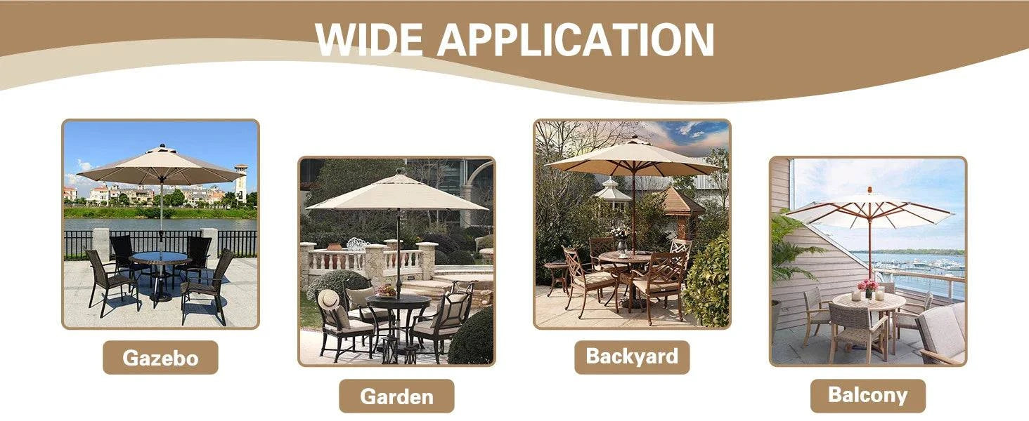 Waterproof black patio table cover with umbrella hole, 270cm size