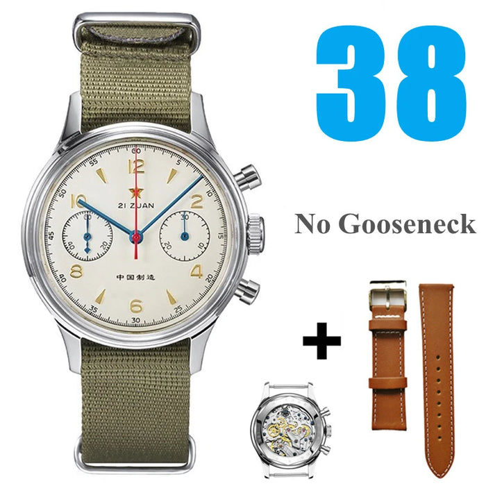 38mm pilot chronograph watch with sapphire crystal and Seagull movement