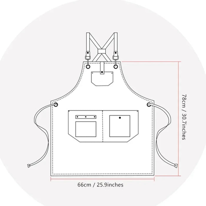 High-quality PU leather apron with crossback strap design to reduce neck strain for professional barbers, baristas, chefs, and artisans