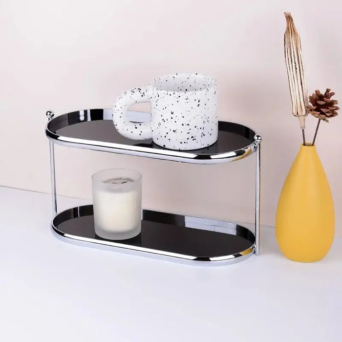 Durable iron construction 2-layer black desktop storage box organizer