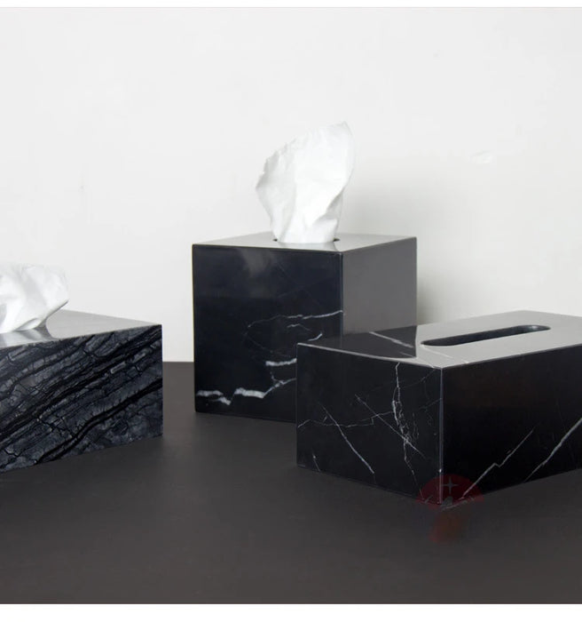 Solid Black Marble Tissue Holder Elegant Decorative Office Canister