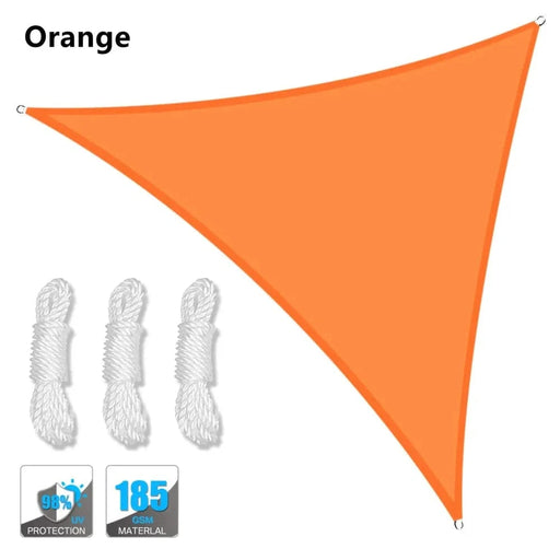 Heavy waterproof orange shade sail providing 500x500x500cm of reliable protection