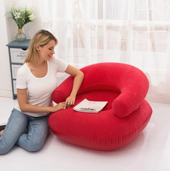 Inflatable Armchair – Red, Portable U-Shaped Camping & Outdoor Seat for Relaxation and Comfort