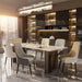 Two orange microfiber leather dining chairs with lion knocker for kitchen