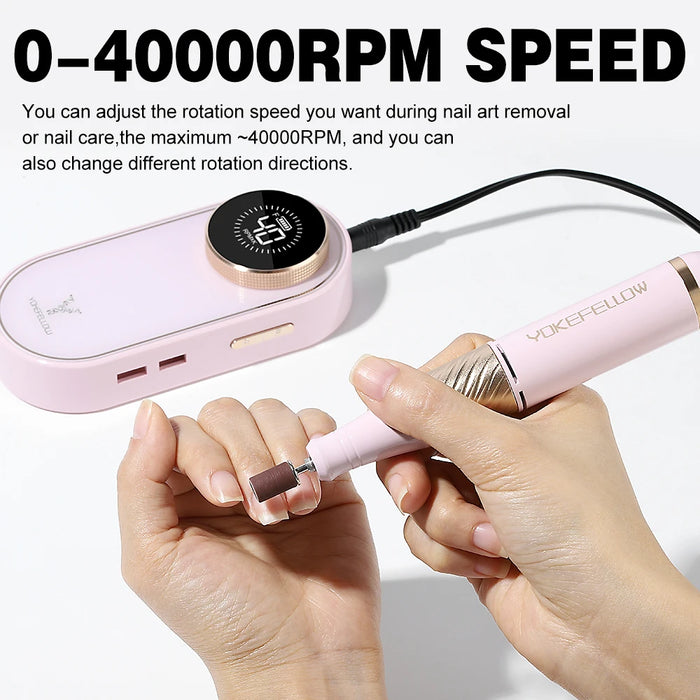 Nail drill 40000RPM pink cordless electric file for acrylic and gel nails