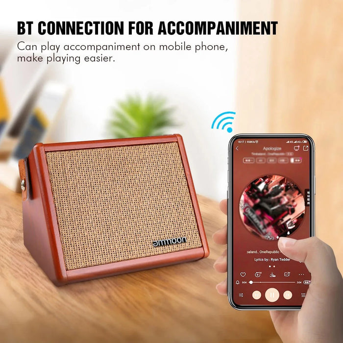 Black 40W Acoustic Guitar Amplifier Bluetooth Speaker with Microphone Input