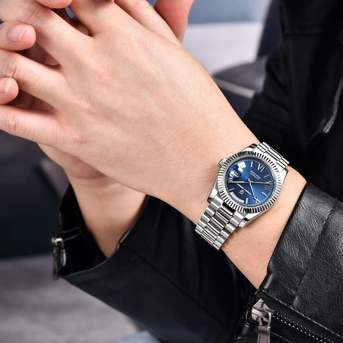 Stainless Steel Self-Winding Watch with Date Display