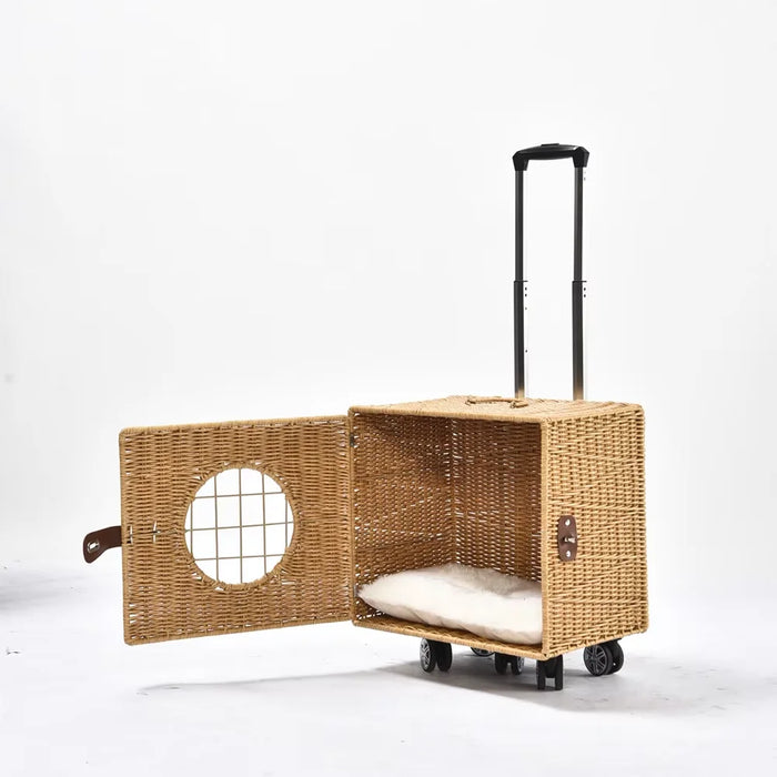 Portable Pet Trolley Luggage for Small Animals Wheeled Design with Comfort Mat