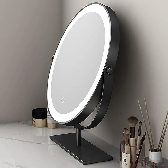 LED Vanity Makeup Mirror with Lights, 30cm Round, Dimmable & 360° Rotation – Black