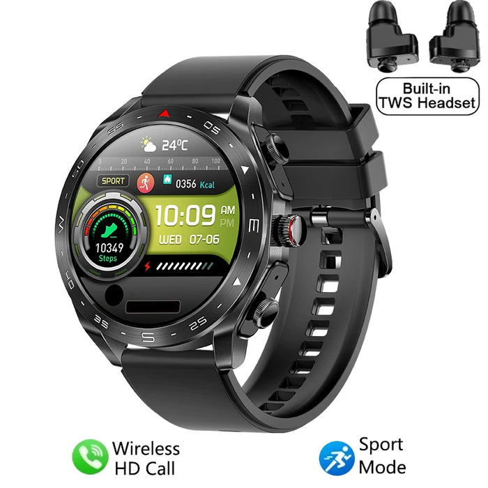 Black Smart Watch with Alloy Case, TPU Sports Strap, and Wireless Earbuds