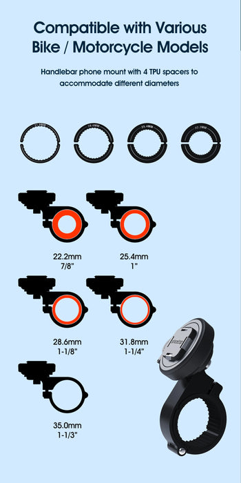 Motorcycle Phone Mount Aluminum Bike Holder Quick Attach/Detach 130x96.5x51mm