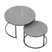 Round black nesting coffee tables with sintered stone top and metal frame