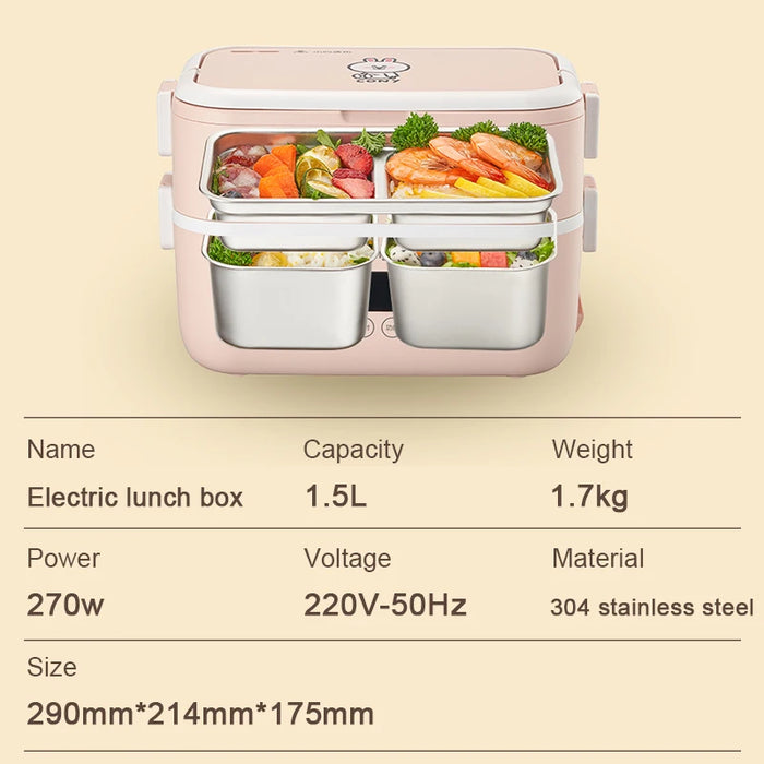 Portable Electric Lunch Box 1L Heated Steaming Cooking Insulated for On-the-Go Meals
