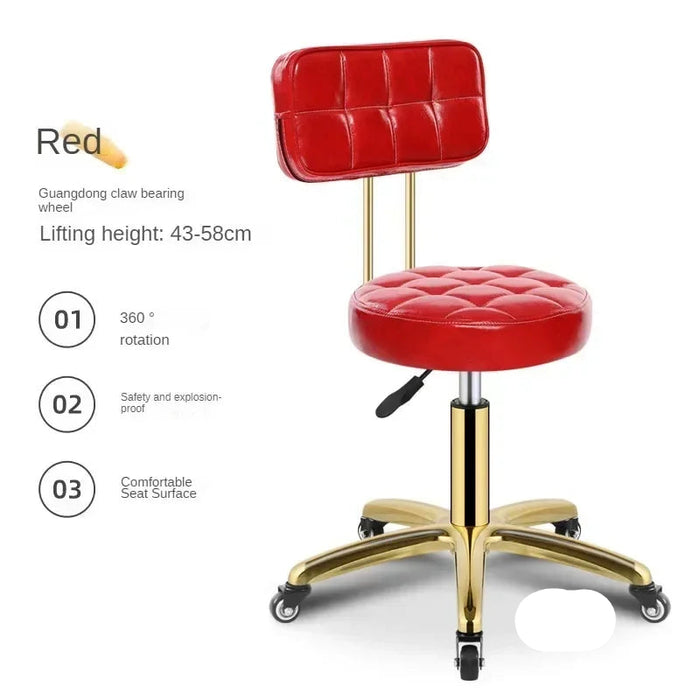 Modern Salon Chair with Wheels Adjustable Height and Thick Padding for Barber Shops