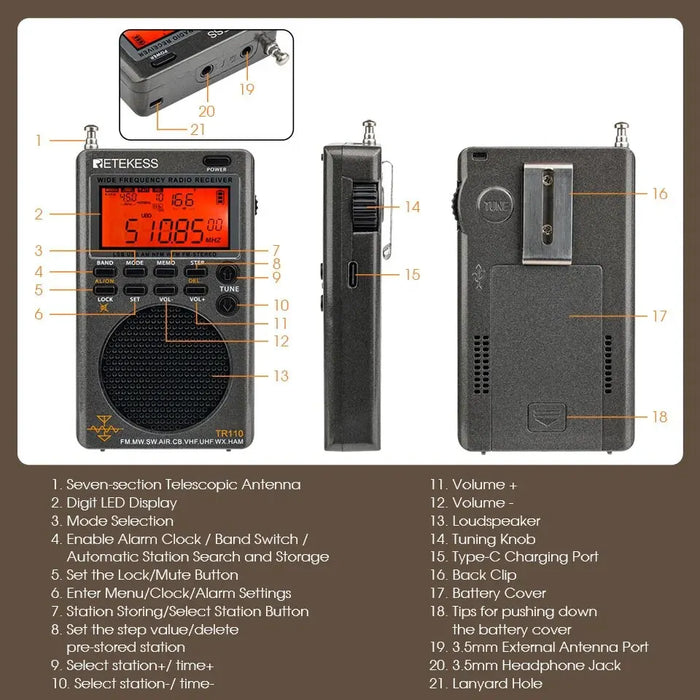 Rechargeable Multi-Band Digital Radio for Outdoors & Home