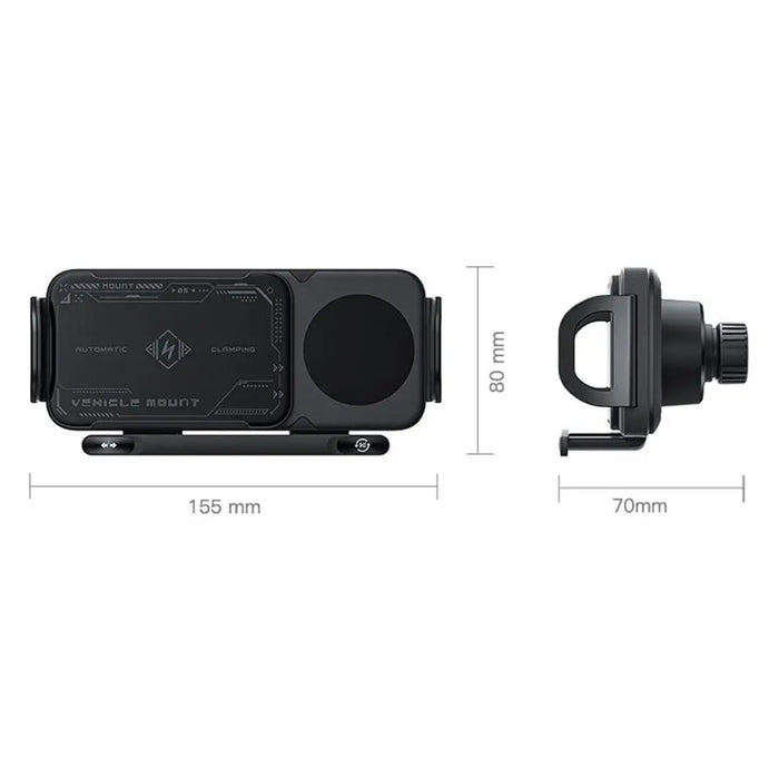 360° Car Phone Holder with Fast Wireless Charging, Black