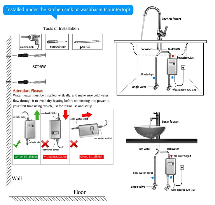 Instant Hot Water Heater 3800W Kitchen and Bathroom Use