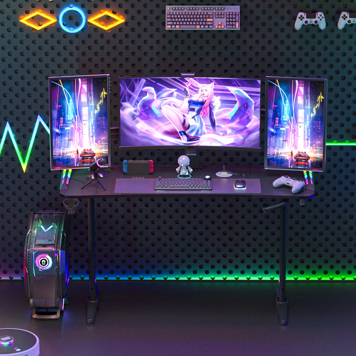 Adjustable RGB Gaming Desk with Cup and Headphone Holder