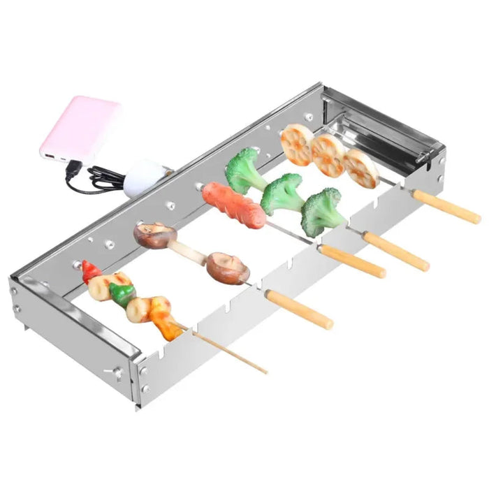 Automatic Rotating BBQ Skewer Grill - Stainless Steel and Adjustable Width