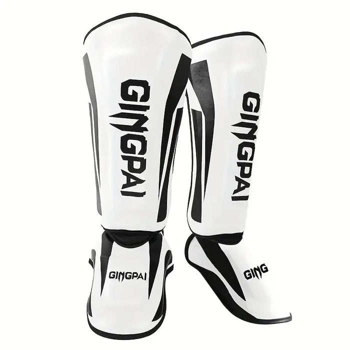 Muay Thai Leg Guard White Medium Shin Protection Kickboxing Gear: Durable and comfortable leg guard for medium-sized individuals