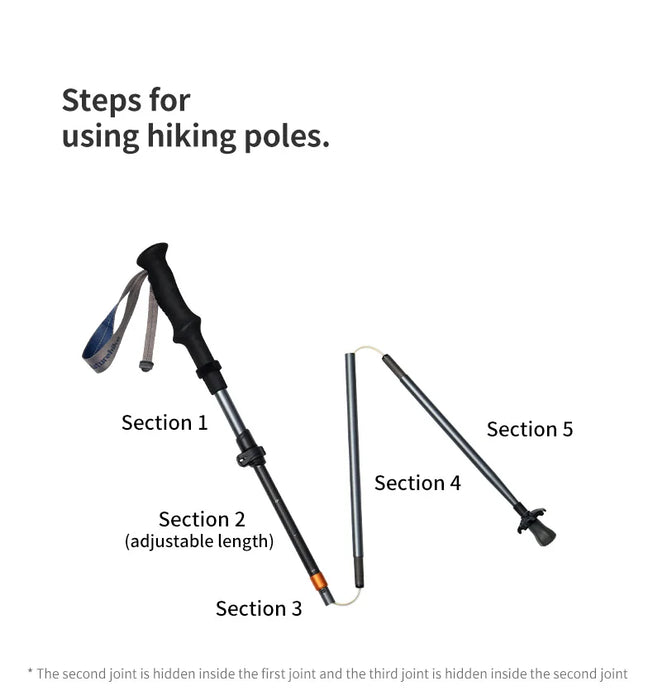 Trekking poles black 115-135cm carbon fiber folding hiking walking sticks