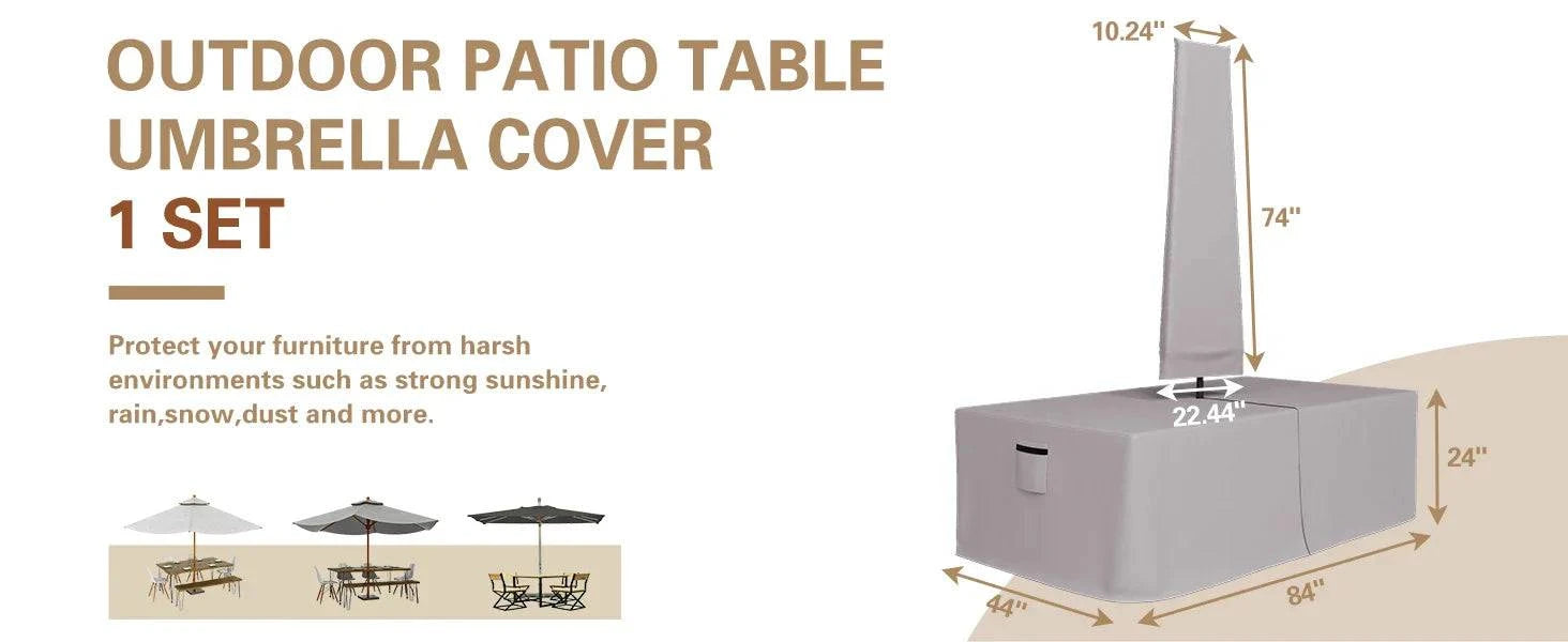 Waterproof black patio table cover with umbrella hole, 270cm in size