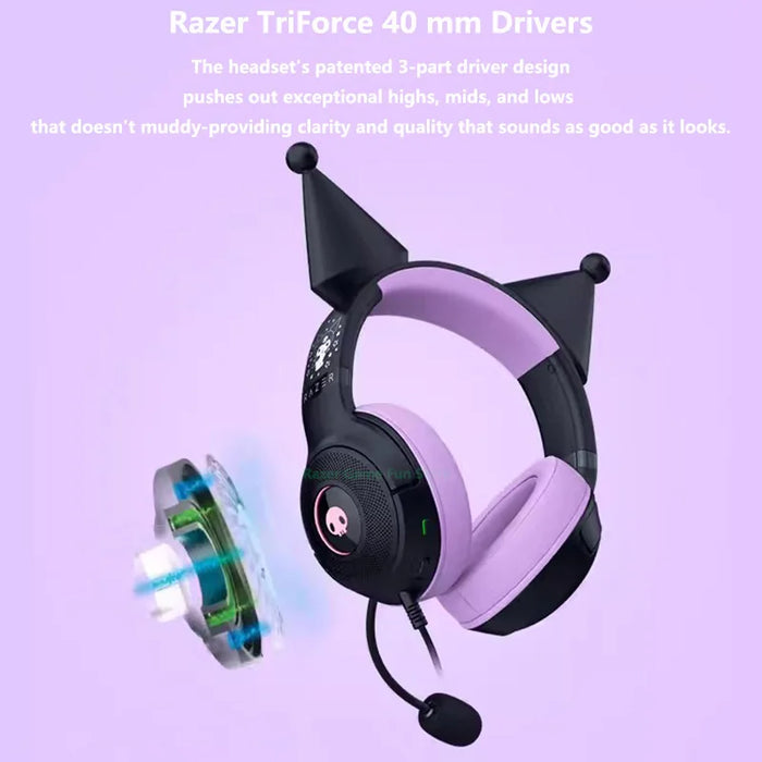 Wired Kuromi Headset with RGB Lights, TriForce Drivers & Mic