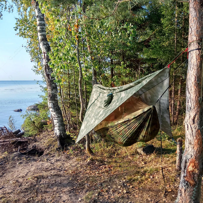 Lightweight and portable hammock folds into a compact size with included storage bag