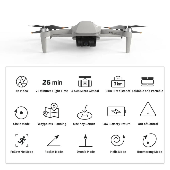 Smart 4K Drone with GPS, 3km Range and Stabilized Camera WHITE