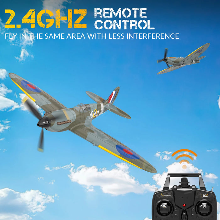 Remote Control Spitfire Warbird Plane 400mm Wingspan, 4CH, One-Key Aerobatics, 150m Range