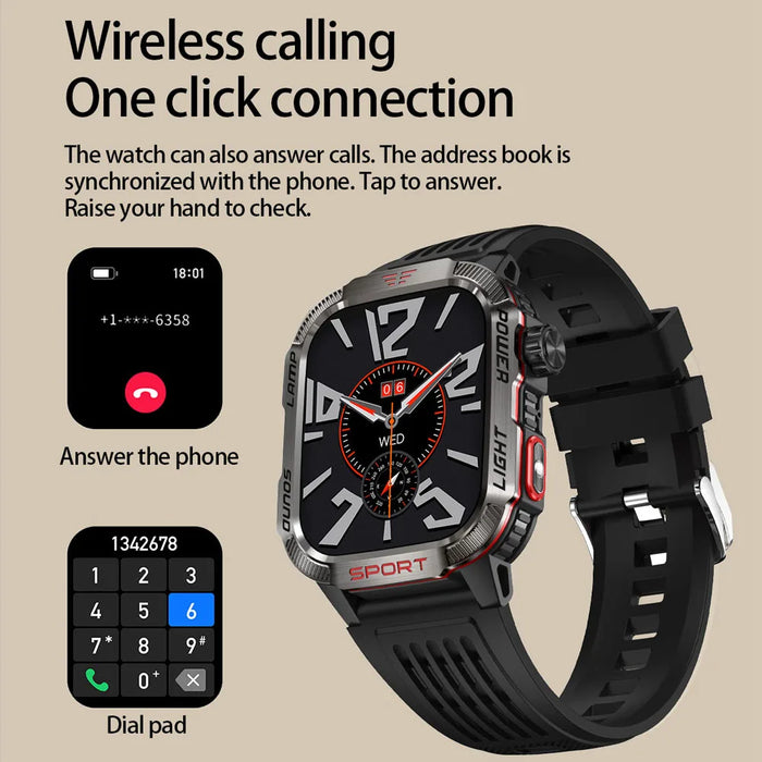 Outdoor Sports Smartwatch with Compass, Flashlight & Bluetooth Call – Black Silicone