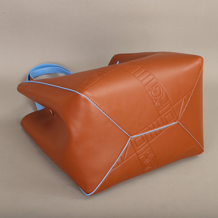 Luxurious brown PU leather shoulder bag with soft bucket design for women