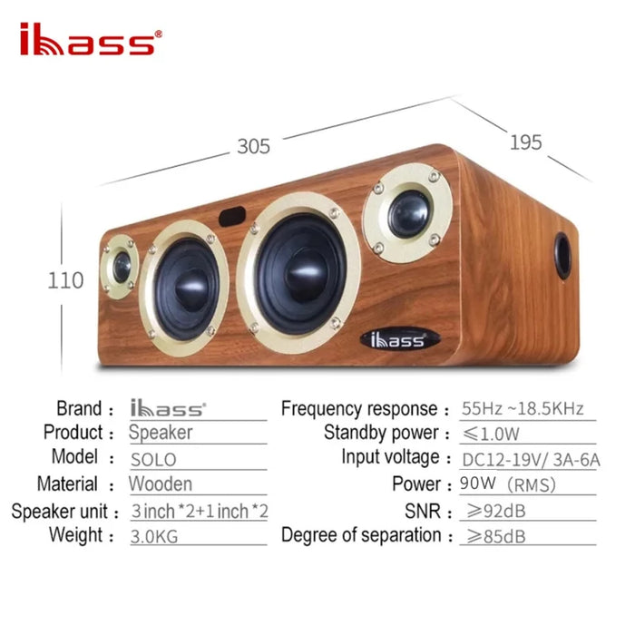 Bluetooth 5.0 Wooden Speaker System with AUX & USB Input