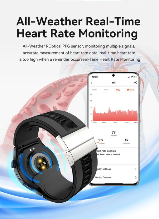 Smart Fitness Watch Blue with ECG and Blood Pressure