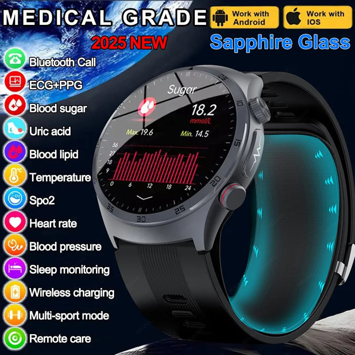 Smartwatch with Blood Sugar ECG Monitor & Bluetooth Calling Black
