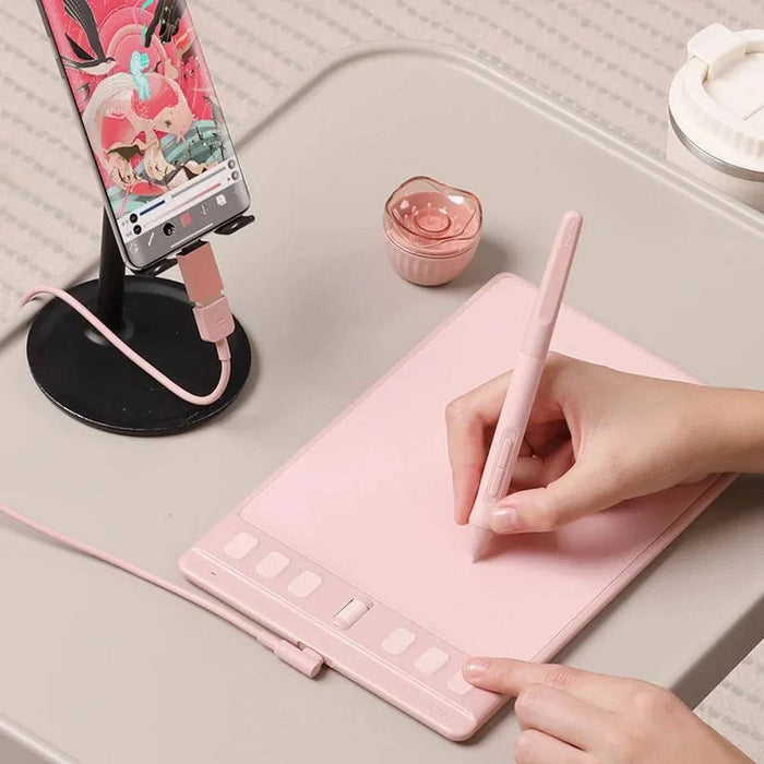 16 x 10 Cm Graphics Tablet with 6 Express Keys, Supports Android, Mac, Windows (H641P-Pink) - FLUXA