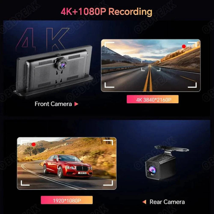 Dual-lens recording with front 4K and rear 1080P cameras