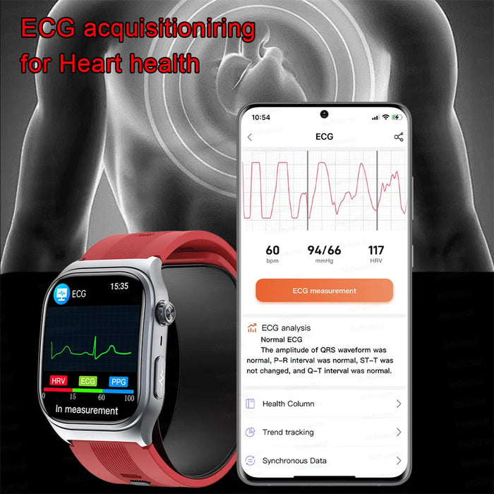 Bluetooth Smartwatch with Blood Pressure, ECG, Body Temp & NFC